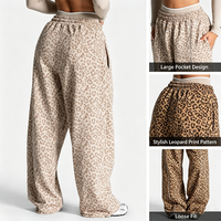 Pantalon de jogging large personnalisé avec étiquette imprimée et passepoil léopard noir, en coton respirant pour femme