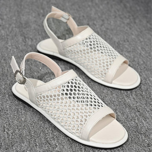 Sandalias con correa trasera de fondo plano de talla grande con borde cruzado, sandalias de malla de verano 2025 para mujer - Product Image 2