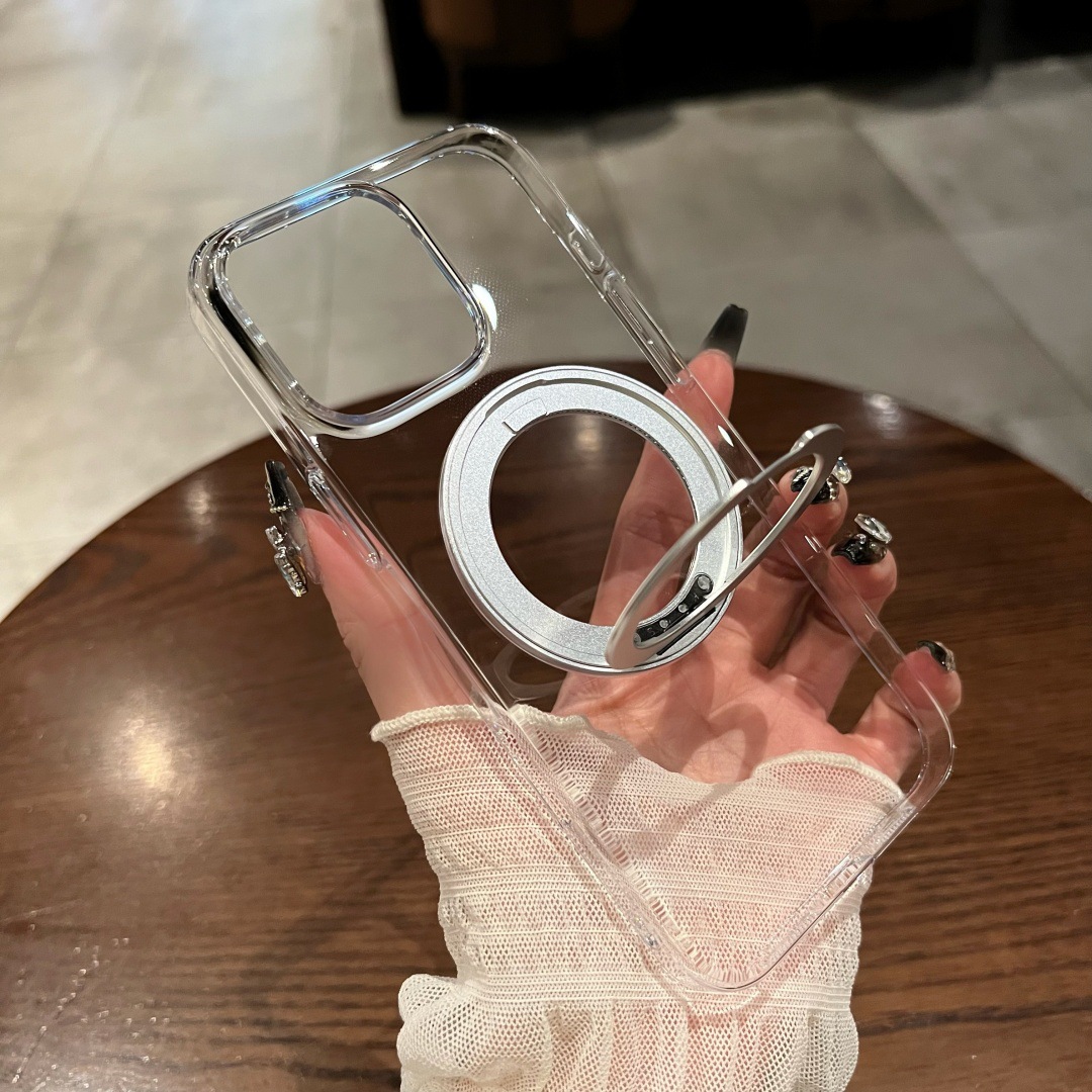 Coque transparente rotative à 360° avec grand trou pour support.