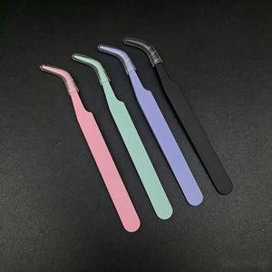 Pinces à épiler colorées en acier inoxydable à pointe courbée pour extensions de cils et outils de bricolage, design coudé multicolore à pulvérisation intégrale - Product Image 1