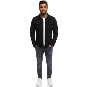 Wholesale 2026 New Fashion Plain Washed Cotton Casual <b>Black</b> Men's Denim <b>Jeans</b> <b>Jacket</b> - Product Image 1