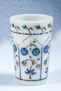 Handcrafted White Marble Floral Inlay Washbasin Royal Traditional Decorative Vase Handmade <b>Bathroom</b> Basin Luxury Design - Product Image 2