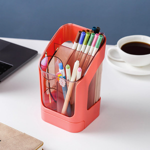 Desktop Pen Holder With Compartments Slanted Design Creative Storage Organizer For Office Desk Nordic Style White Rectangle - Product Image 4