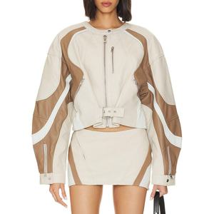 Conjunto de Cuero de Alta Calidad para Mujer al por Mayor: Chaqueta Corta con Cremallera Estilo Urbano y Falda Corta Acampanada de Cuero Brillante con Empalmes - Product Image 1