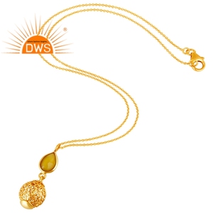 Yellow Chalcedony Gemstone Pendant Necklace Sterling Silver Indian Gold Plated Designer Necklace Jewelry Wholesale - Product Image 2