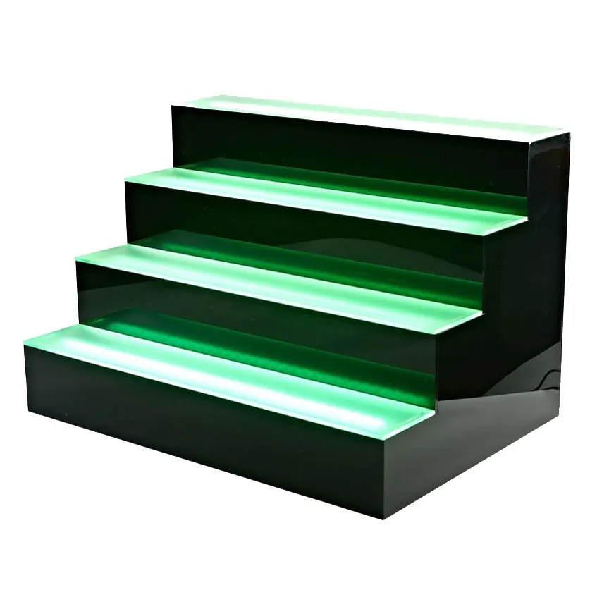 4 niveles de acrílico lucite iluminado botellas de licor estantes botellas soporte LED iluminado bar pasos con controlador remoto