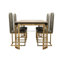 Table de salle à manger de luxe en acier inoxydable avec dessus en verre extensible plateau en marbre table de salle à manger de restaurant table de salle à manger