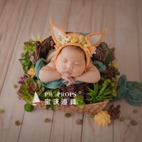 Bonnet de photographie pour nouveau-né en feutre de laine vintage, fait main, pour séance photo de bébé, avec motifs de cerf de Noël, lapin, renard, agneau
