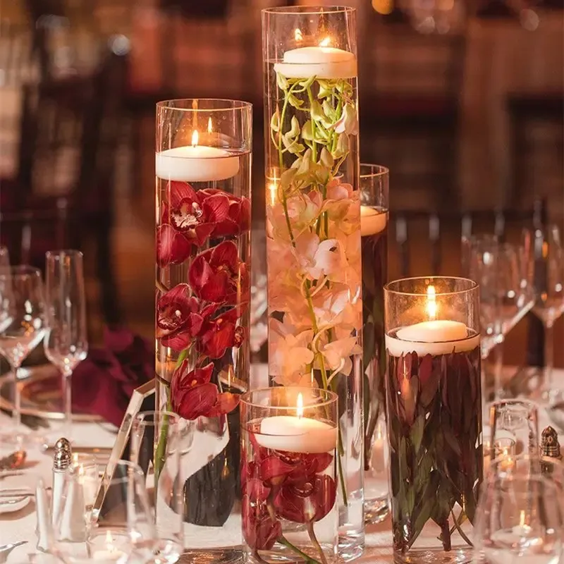 Ensemble de 3 bougies flottantes en verre transparent 15, 20, 25, 30cm, pour décoration de maison, mariage