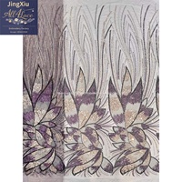 Tissu en tulle et dentelle surdimensionné à motifs de plumes de lotus, orné de perles et de paillettes, avec bordure décorative, pour robes de soirée