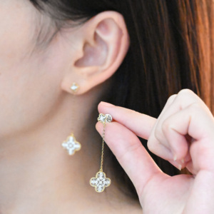 Pendientes de Oro Sólido de 18K con Diseño de Trébol de Cuatro Hojas y Cruz, con Diamantes Naturales, Estilo Vintage, para Mujer - Product Image 6