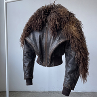 Blouson bomber court en peau de mouton véritable avec fourrure amovible, veste courte de haute qualité, streetwear homme, veste en cuir véritable