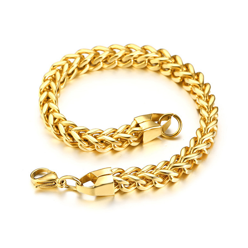 Zillaly Men's Franco Chain Bracelet - 6mm Solid Black & Gold Two-Tone Stainless Steel, Lobster Clasp, 8.6 Inch