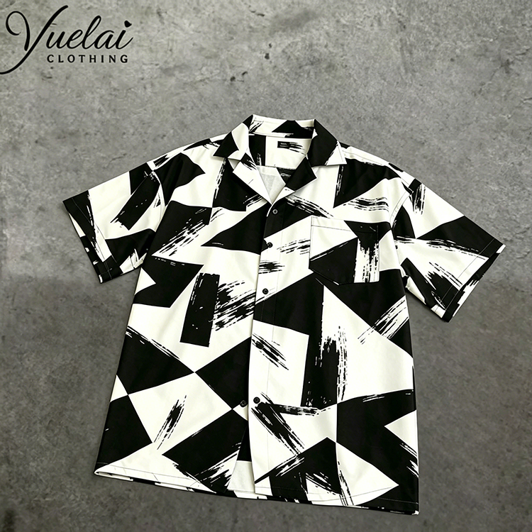 OEM Service Custom Logo Viscose Cotton DTG Print Vintage Unisex Beach Vacation Short Sleeve Shirt Baggy Fit Fashionable Summer