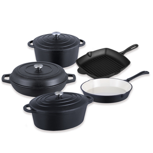 Sáng Đồ Gia Dụng Không Dính Đồ Nhà Bếp Nồi Và Chảo Đồ Nấu Nướng Bộ Hà Lan Lò Nướng Chảo Men Đúc Sắt Kim Loại Tùy Chỉnh <span class=keywords><strong>8Pcs</strong></span> Màu Đen - Product Image 1