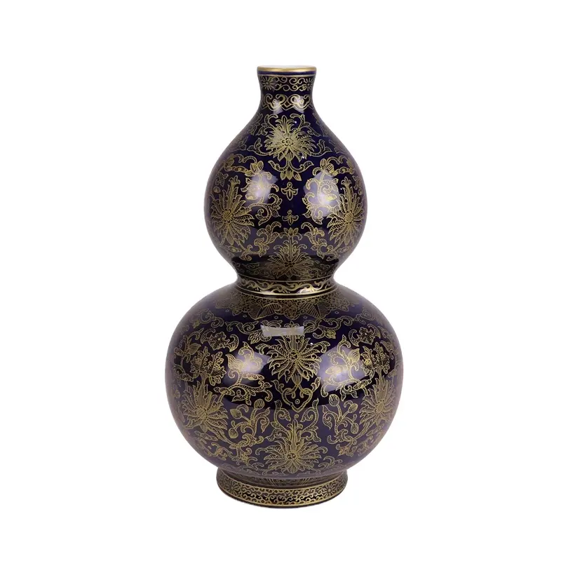 RXBS08-19 dark blue background gold drawing ceramic vase for home decoration