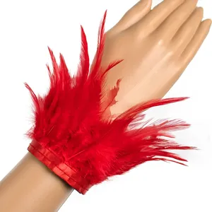 Ostrich <strong>Feather</strong> Dyed <strong>Cuff</strong> Wrist Sleeve Hair Accessories Women Snap Bracelet Satin <strong>Cuffs</strong> - Product Image 5