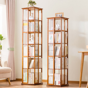 Estantería giratoria de bambú con forma poligonal, de pie, para almacenamiento sencillo en la sala de estar o para uso estudiantil. - Product Image 3