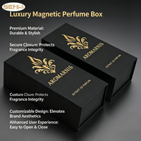 Boîte d'emballage de parfum magnétique noire personnalisée, logo en relief, impression de logo, boîte de luxe avec insert en EVA, design personnalisé, carton rigide