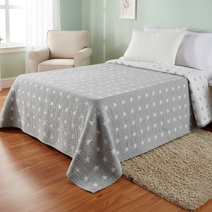 Manta Ligera 10, Elegante, Transpirable, Agradable al Tacto, Tipo Sábana, Cubrecama Gris de Poliéster y Algodón con Estampado de Estrellas, Modelo SF10 - Product Image 4