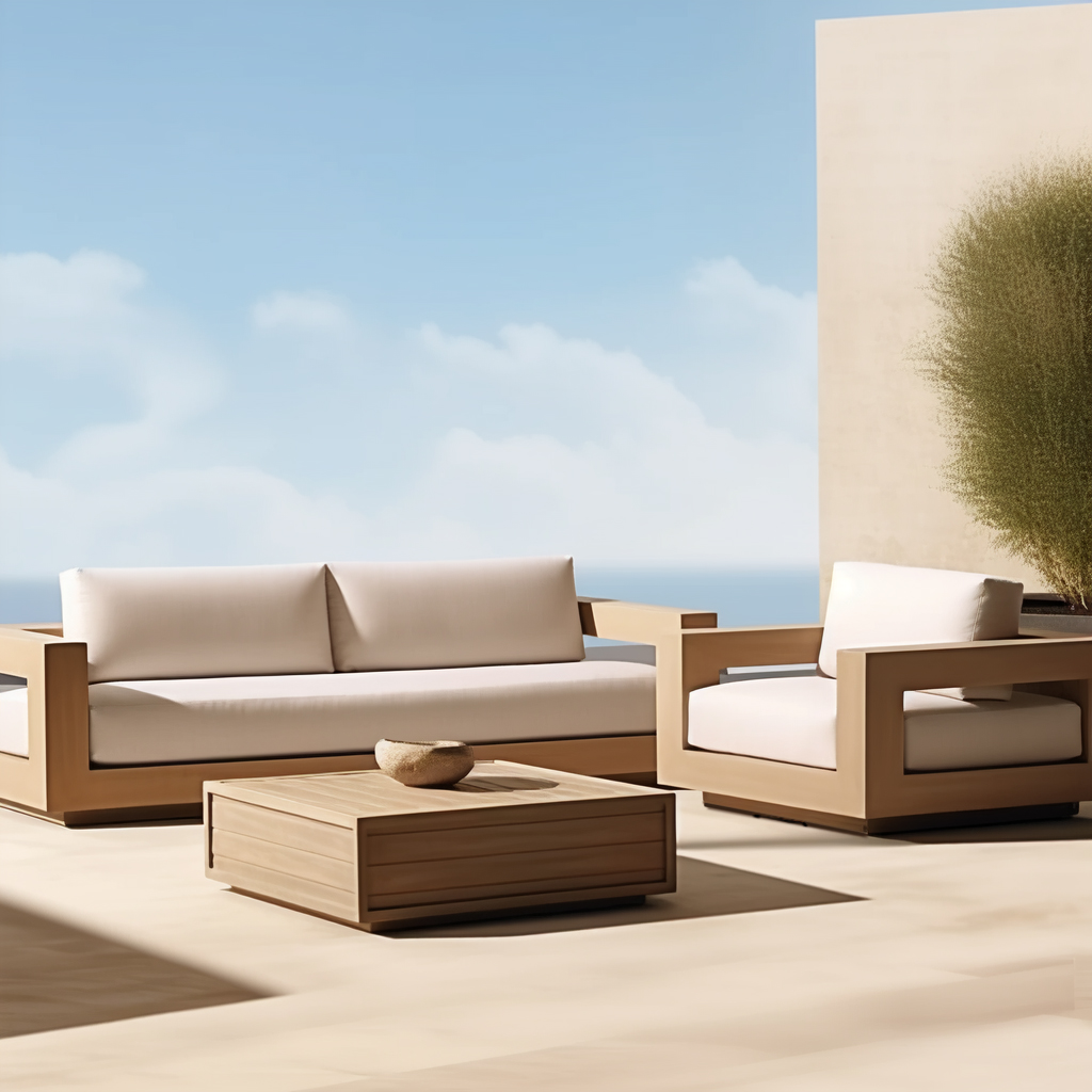 2025 New Design Luxury Modern Garden Sofa Set Outdoor Patio Furniture Teak Solid Wood Teslin Hotels Villas Parks