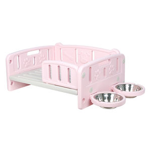 Hoge Kwaliteit Plastic Pe Roze Hond Bedden Met Twee Kommen - Product Image 1