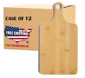 USA Local Wholesale 12 Pack Bamboo Paddle Cutting Board with Handle for Laser Engraving Blanks Housewarming Gifts