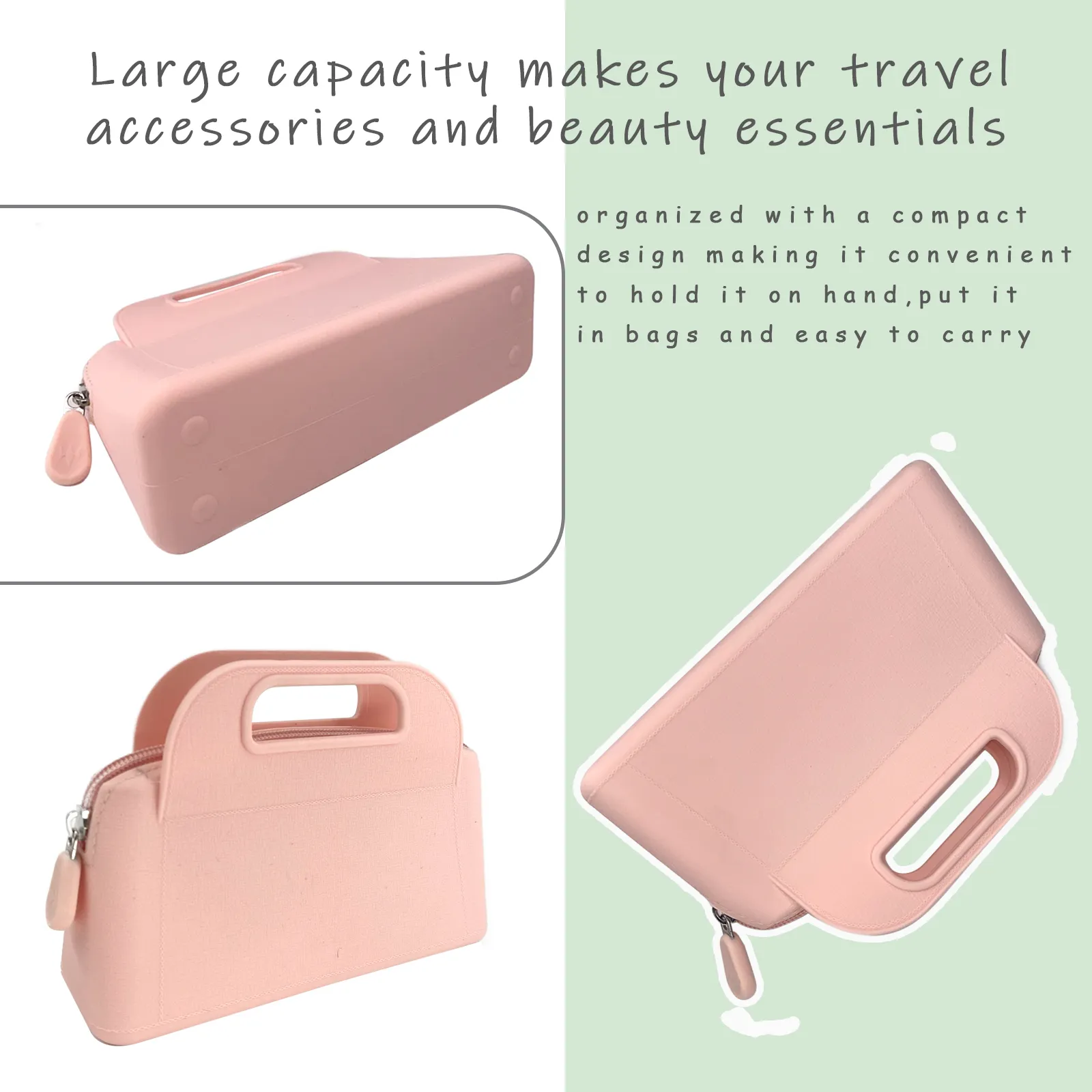 Bolsa de cosméticos de silicona portátil impermeable de tamaño mediano, bolso clásico minimalista con cremallera para mujer