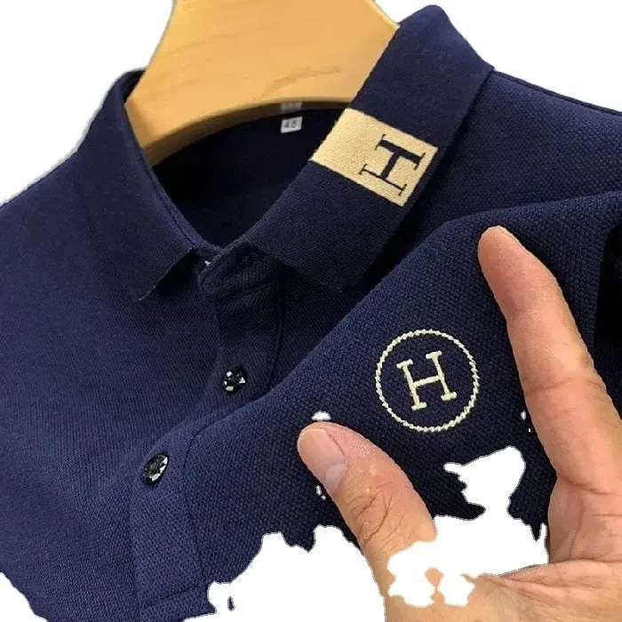 Camiseta polo masculina de tecido de manga curta, camisa polo personalizada slim fit com gola virada para baixo, novidade de verão 2024