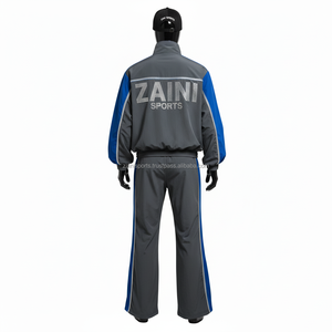 Conjunto de chándal cortavientos para hombre de alta calidad de talla grande, conjunto de chándal cortavientos con logotipo personalizado de panel de contraste gris azul de carcasa de nailon duradero - Product Image 2