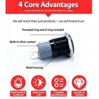 Sakelar Tombol Tekan Logam 16mm 19mm 22mm Dua Warna Merah Hijau LED Ring Tahan Air Tahan Debu Tipe Momentary Latching