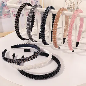 Korean Crystal Headband Hair Accessories For Women Handmade Beaded Hairbands Wholesale Face Wash Makeup Bling Designer Headbands