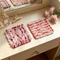 Sous-verre en tissu jacquard polyester-coton écologique avec franges et pompons, absorbant et isolant thermiquement