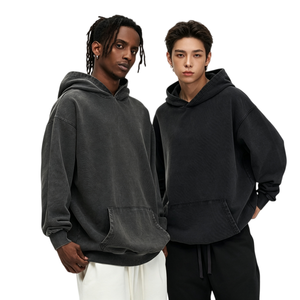 Sudadera con capucha personalizada lisa con lavado ácido, de algodón grueso y felpa, estilo oversize, con efecto desgastado, para hombre, estilo urbano TKAN9085 - Product Image 1