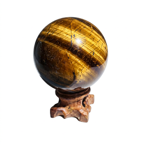 Esfera de Cristal Grabada con Piedra Preciosa de Ojo de Tigre Amarillo Natural, Decoración para el Hogar, Regalo de Halloween y Navidad - Product Image 1
