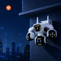 Kamera Keamanan CCTV Ultra HD 20mp Lima Lensa Empat Layar WiFi 24/7 Pelacakan Gerakan Cerdas Penglihatan Malam Berwarna Penuh IP66