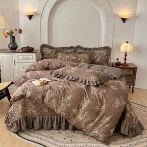 Juego <span class=keywords><strong>de</strong></span> Ropa <span class=keywords><strong>de</strong></span> <span class=keywords><strong>Cama</strong></span> <span class=keywords><strong>de</strong></span> 4 Piezas al Por Mayor del Fabricante - Sábanas <span class=keywords><strong>de</strong></span> Algodón Lavables a Máquina con Cubrecama <span class=keywords><strong>de</strong></span> Encaje Estilo Vintage Francés - Product Image 1