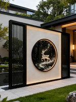 Paravent décoratif en alliage d'aluminium et acier inoxydable, gravé motif cerf, étanche, lumineux, fait main, design contemporain