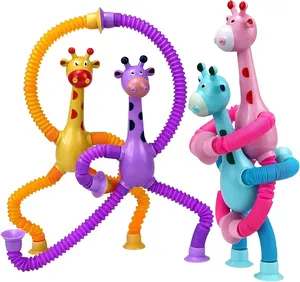 थोक बच्चों के शैक्षिक खिलौना एलईडी टेलीस्कोपिक सक्शन कप जिराफ रोबोट खिलौना संवेदी लचीले ट्यूब बच्चों के डीकंप्रेसन खिलौना