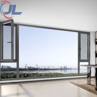 Ventanas de Estilo Americano con Diseño de Rejilla, Doble Vidrio Templado, Marco de Aluminio Revestido de Madera, Ventanas Abatibles Arqueadas