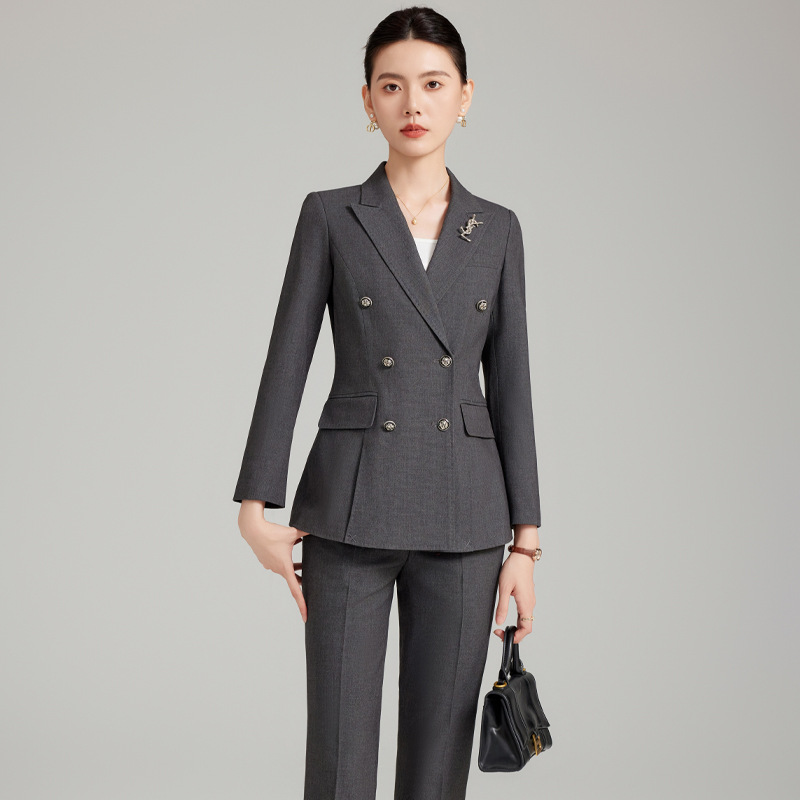 Gray suit trousers brooch