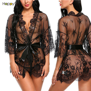 Kimono in pizzo da donna intimo maglia camicia da notte abito in pizzo trasparente morbido abbigliamento per la casa indumenti da notte prezzo economico alta qualità - Product Image 4