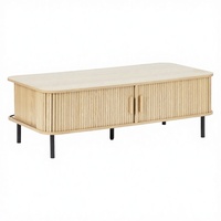 Table basse moderne extensible personnalisée avec panneau en MDF, pieds en métal et rangement coulissant pour salon