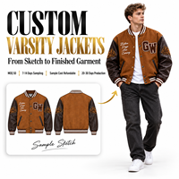Veste universitaire personnalisée GW pour homme, marron cognac, manches en cuir PU, patch en chenille avec lettres, veste en laine mélangée, fabrication OEM