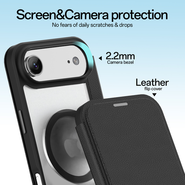 Shock-Absorbing Leather Folio All-Around Protective Book Cover for iPhone 17 air