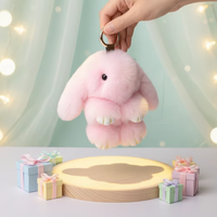 Porte-clés Lapin en Peluche Doux et Moelleux de 15 cm avec Pompon en Fausse Fourrure, Idéal pour Voiture, Sac ou comme Cadeau