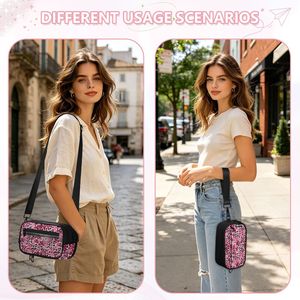 กระเป๋าสะพายข้างลายเสือดาวสีชมพู 3 in 1 สำหรับผู้หญิง กระเป๋าโพลีเอสเตอร์ กระเป๋าสะพายข้างขนาดเล็กใส่โทรศัพท์  กระเป๋าแบบสะพายข้างพร้อมโลโก้สั่งทำ - Product Image 3
