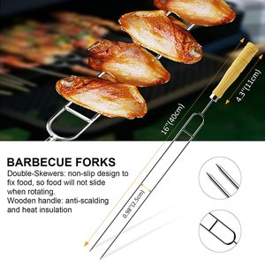 Juego de Tenedores para Barbacoa y Brochetas Dobles para Asar al Aire Libre con Mangos de Madera, Ecológicos y Duraderos para Asar - Product Image 3