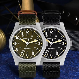 San Martin SN0137 <b>Pilot</b> Watch 38mm NH35 Retro Automatic Mechanical Wristwatch Bead Blasted <b>Case</b> Waterproof 100m - Product Image 2