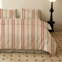 Parure de lit bohème marocaine à rayures en terre cuite, housse de couette rustique style ferme, en coton lavé doux, ensemble 4 pièces